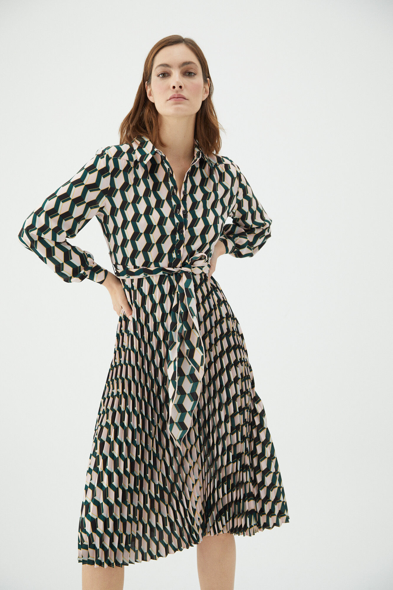 Pleated shirt dress