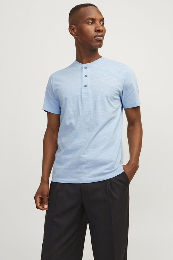 Cortefiel Slim fit buttons t-shirt Blue