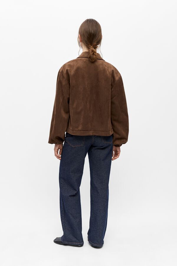 Object Short faux suede jacket Brown