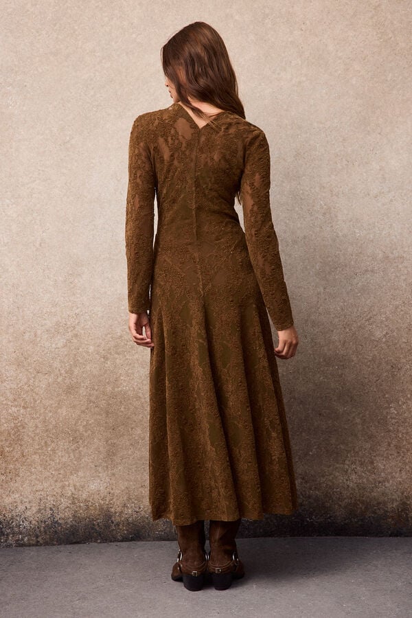 Slowlove Vestido encaje vuelo Camel