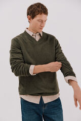 Cortefiel Jersey lana lambswool pico redondo Kaki
