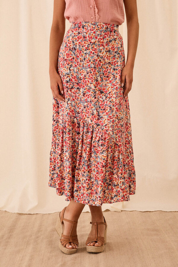 Cortefiel Taylor Floral print midi Skirt Coral