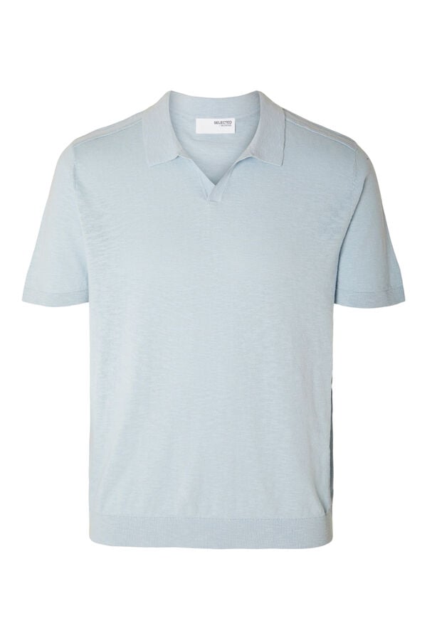 Cortefiel Short sleeve polo shirt made with linen and cotton.  Blue