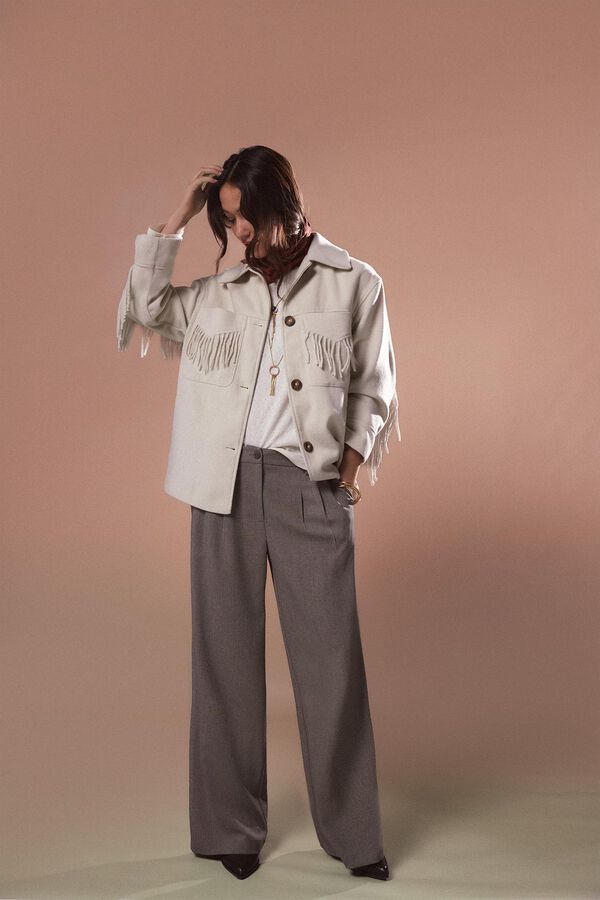 Slowlove Abrigo corto con flecos Beige