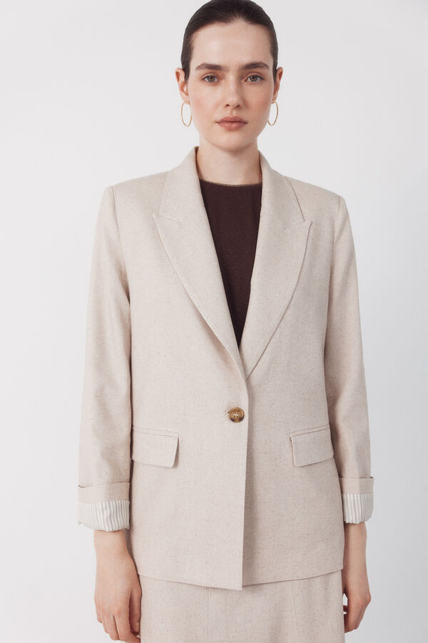 Cortefiel Blazer fabric with linen Nude