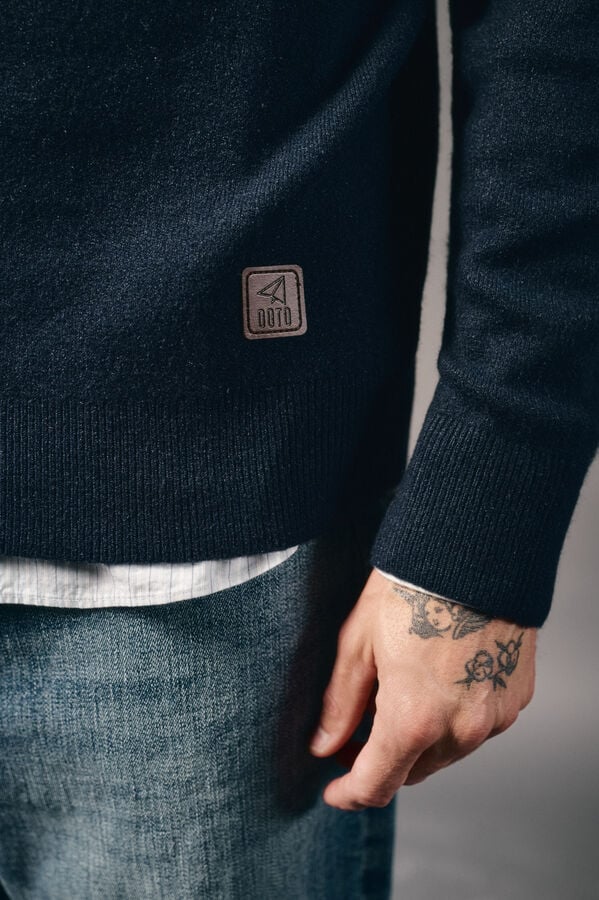 OOTO Camisola gola polo com fecho-éclair e bolso Azul