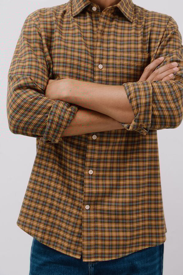Cortefiel Tencel plaid shirt Printed yellow