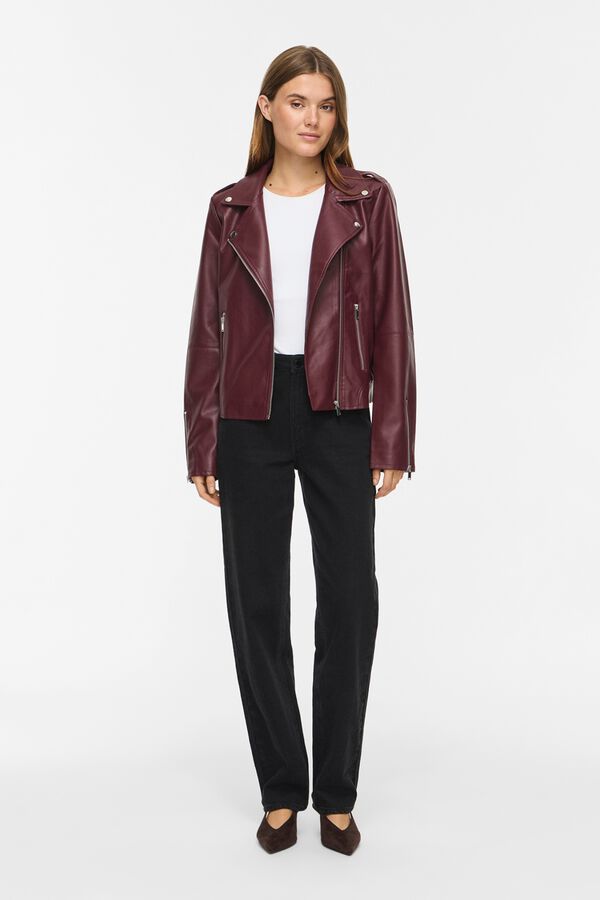 Vila Faux leather biker jacket Maroon