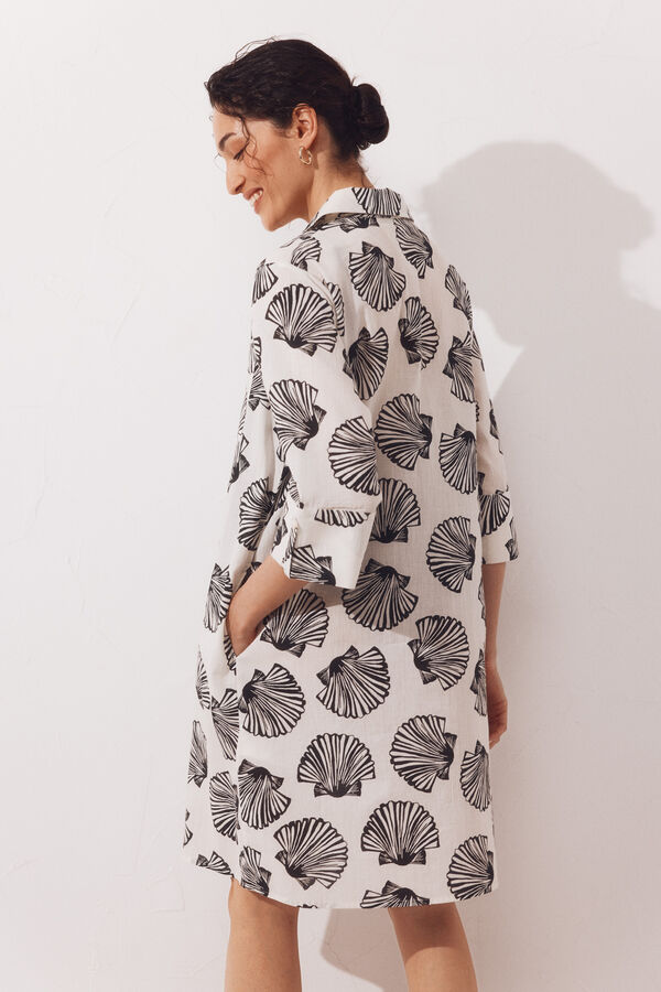 Cortefiel Printed cotton shirt kaftan Printed white