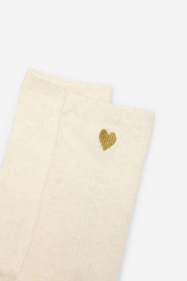 Cortefiel Lurex heart long socks Beige