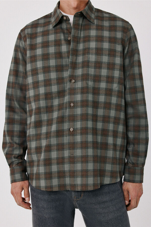 Cortefiel Cotton plaid shirt Kaki