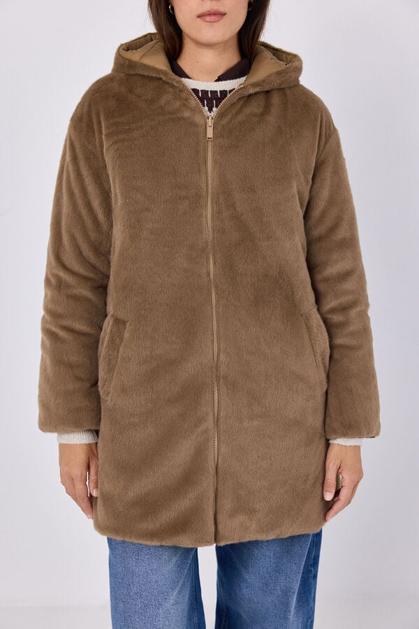Cortefiel Anorak acolchado reversible efecto pelo Beige