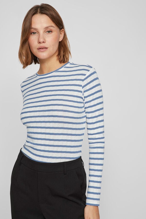 Cortefiel Long-sleeved Pointelle fine jersey-knit top  White
