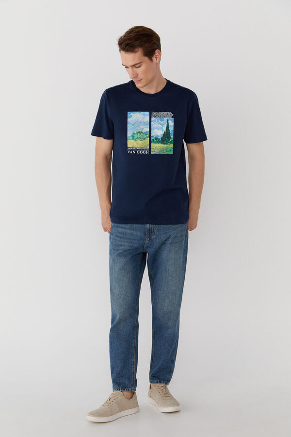 Cortefiel Camiseta paisaje Van Gogh Azul oscuro