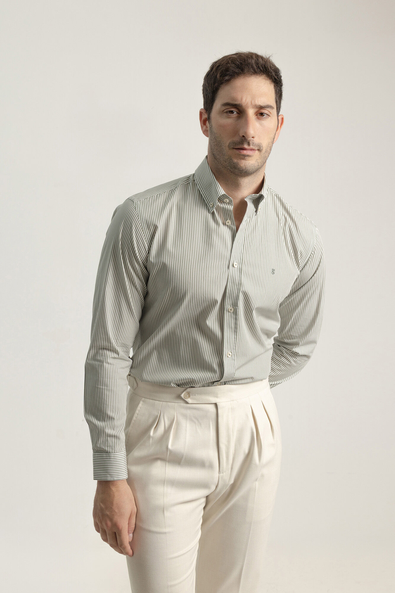 PuroEGO Camisa riscas de algod&atilde;o slim fit