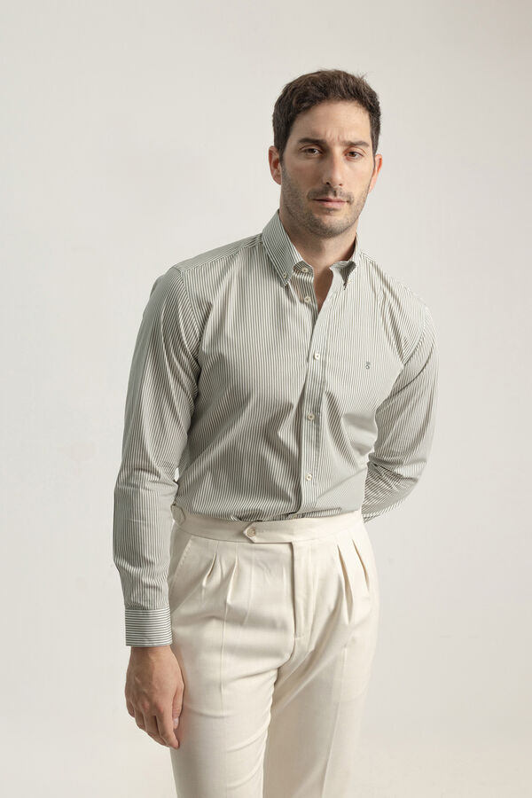 PuroEGO Camisa slim fit algodón rayas Verde