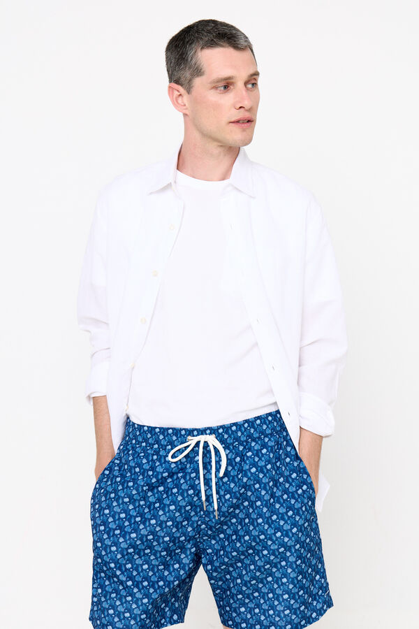 Cortefiel WWF coral print swimsuit Navy