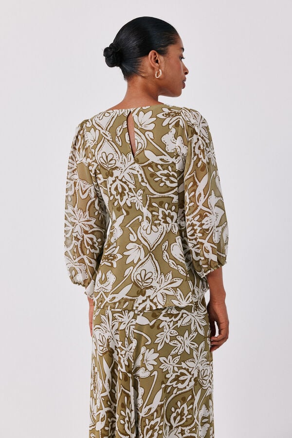 Cortefiel Blusa fluida estampada Estampado verde