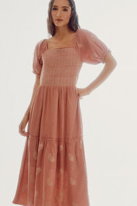 Cortefiel Embroidered short-sleeved dress Pink