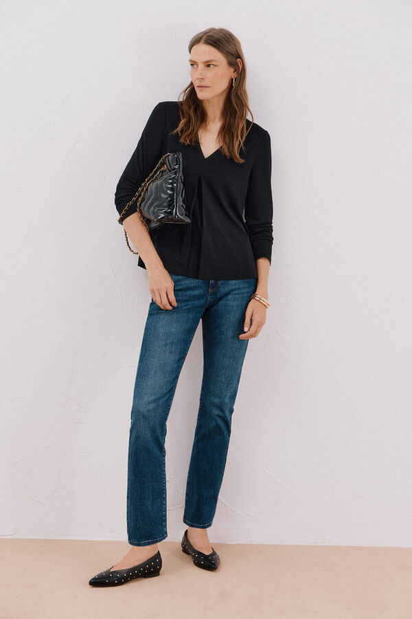Cortefiel Top fluido pliegue Negro