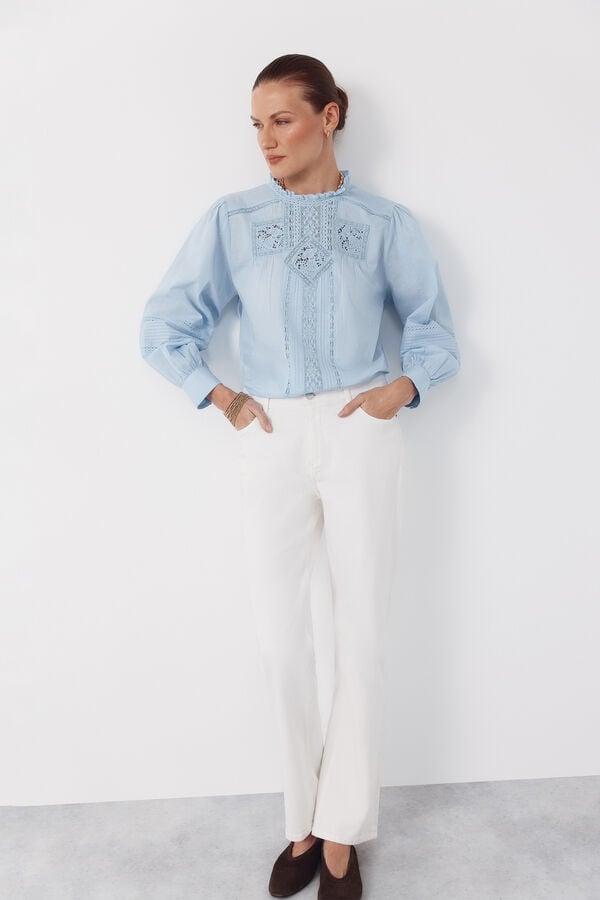 Cortefiel Embroidered blouse Blue