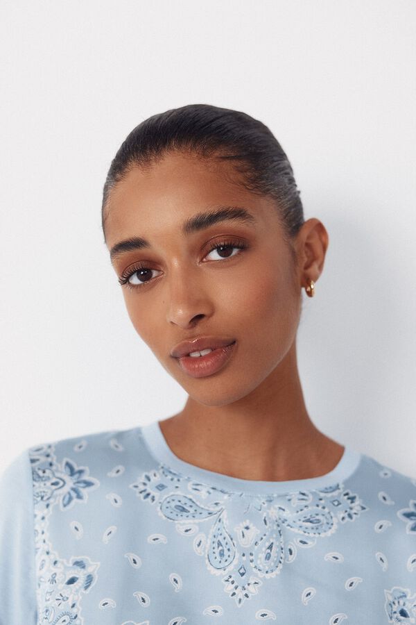 Cortefiel Top combinado em tecido estampado Azul