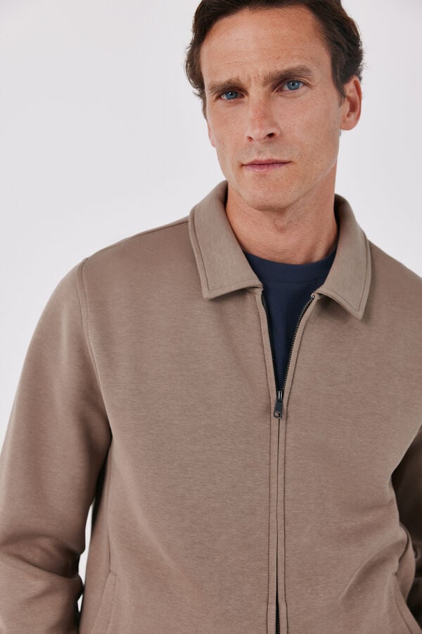 Cortefiel Polo neck neoprene cardigan Brown