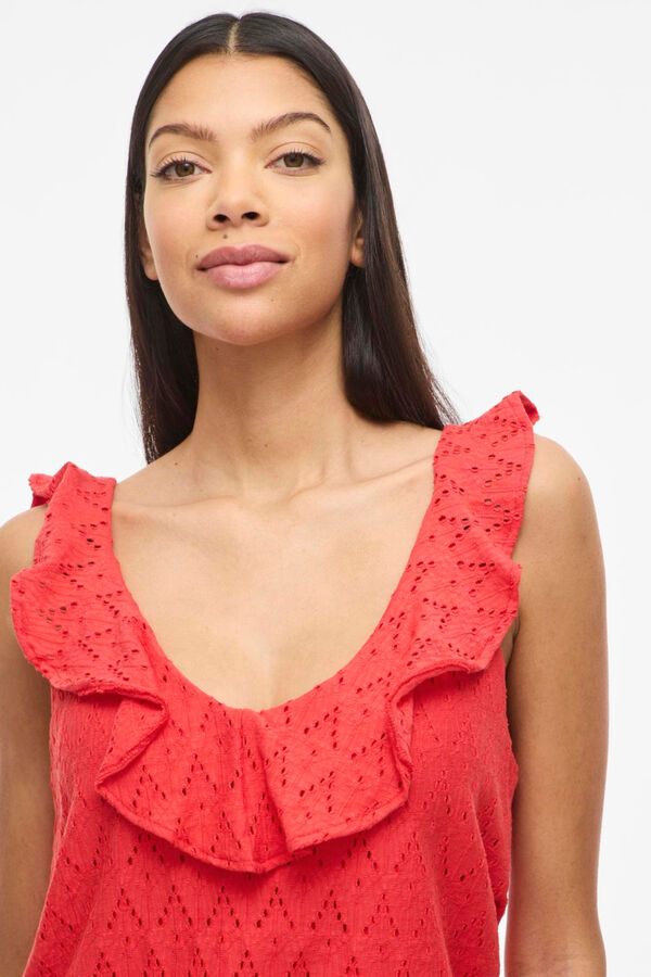 Vila Top de mulher com folhos em algod&atilde;o Vermelho