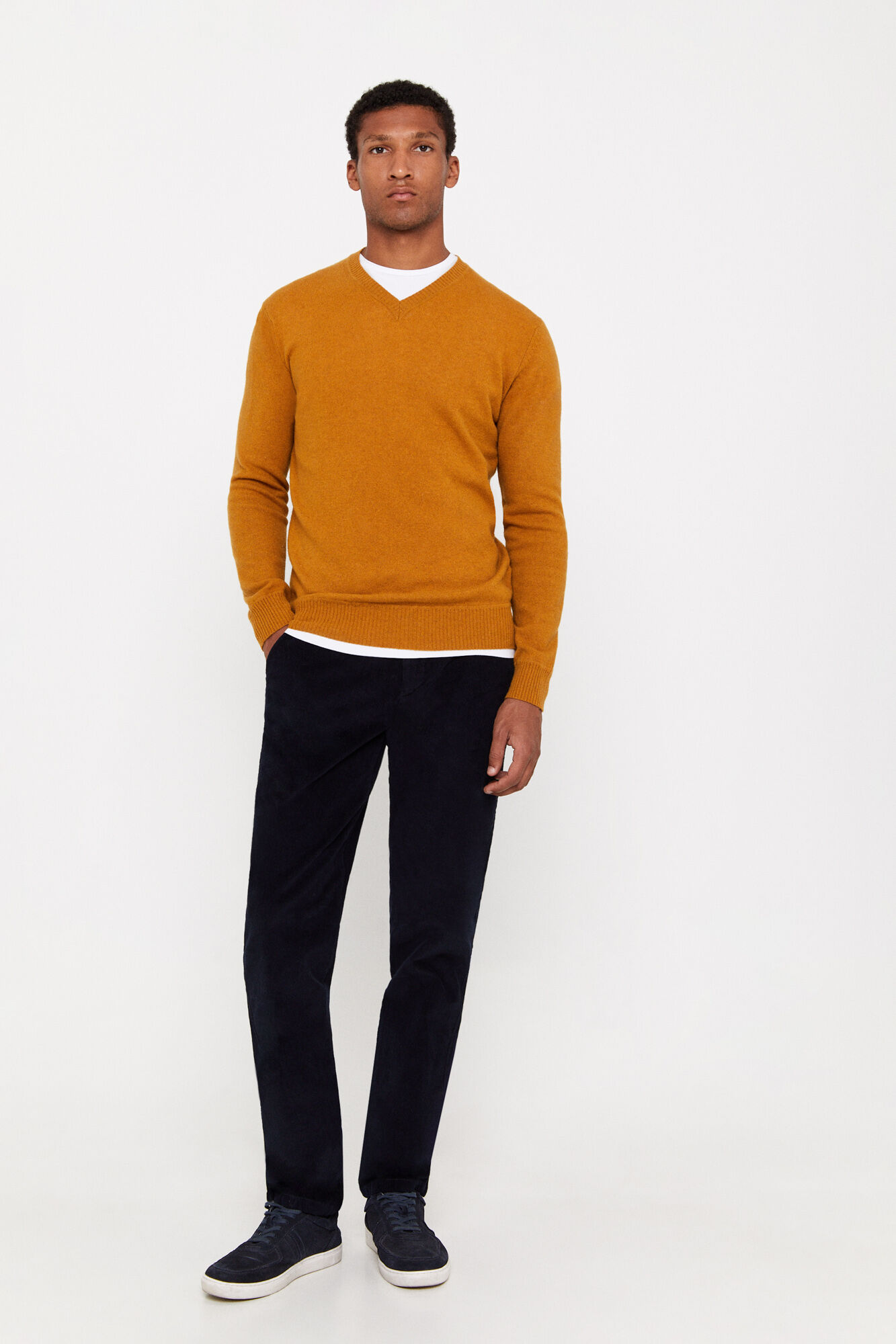 Yellow v neck jumper mens best sale