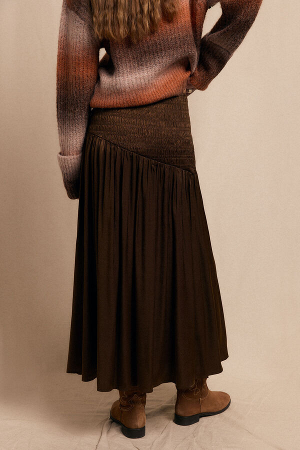 Slowlove Saia midi acetinada Castanho