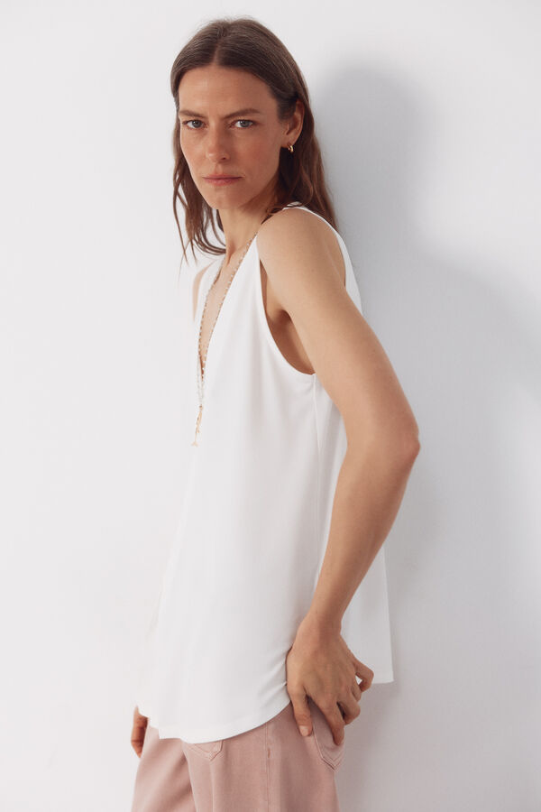 Cortefiel Long pleated top White
