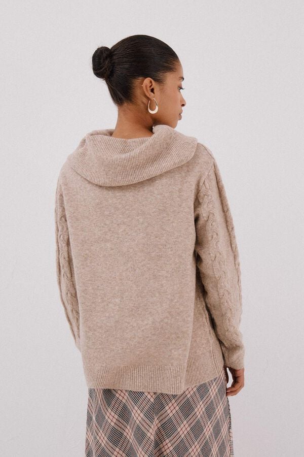 Cortefiel Wide neck sweater Beige