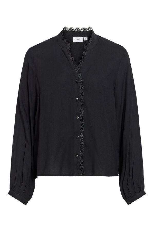 Vila Blusa de renda com decote em bico Preto
