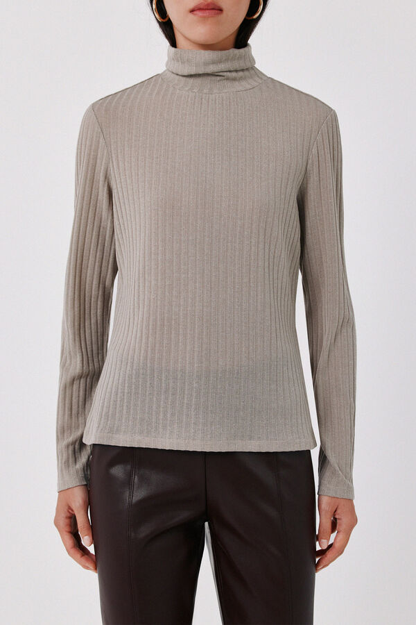 Cortefiel Knit high neck top Beige