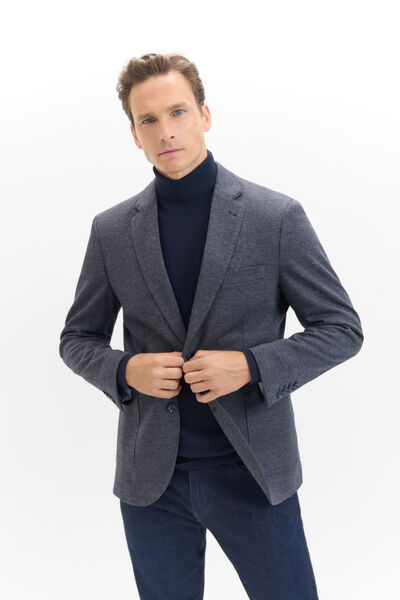 Cortefiel Herringbone jersey-knit blazer Navy