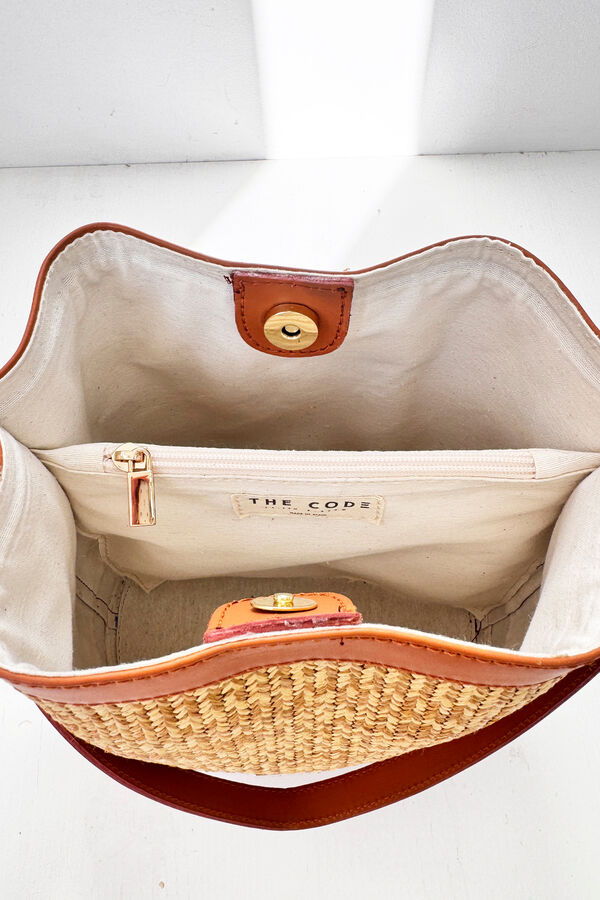 The Code Nature leather and raffia candy box  Brown