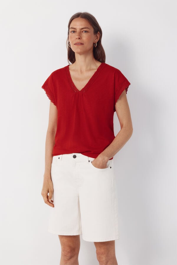 Cortefiel Slub t-shirt with trim Red