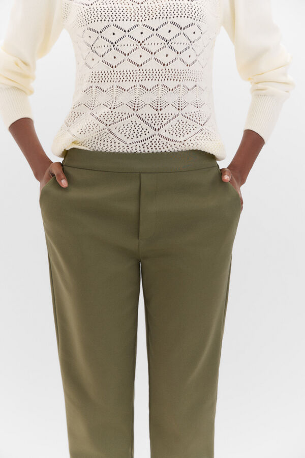 Cortefiel Straight trousers with elasticated back Kaki