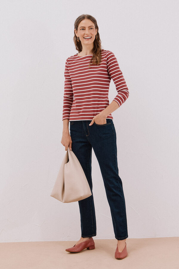 Cortefiel Boat neck T-shirt with buttons Printed grey