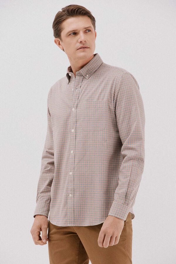 Cortefiel Checked twill shirt Orange