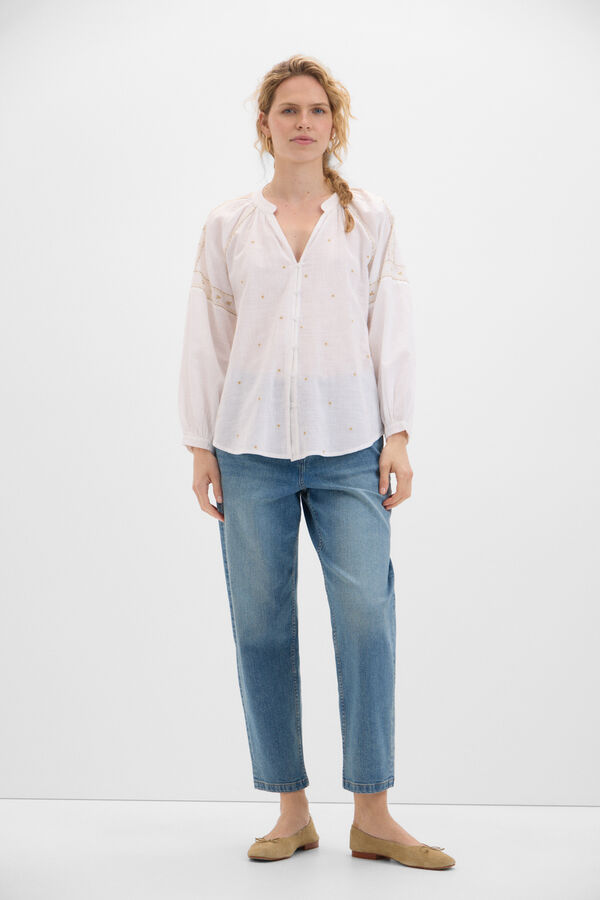 Cortefiel Floral embroidery blouse White