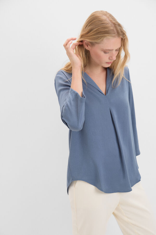 Cortefiel Satin blouse with lapel collar Blue