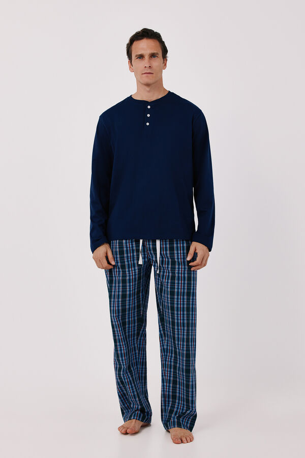 Cortefiel Jersey-knit and fabric pyjamas set Navy