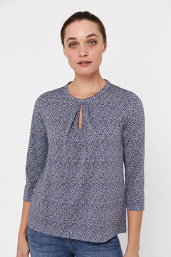 Cortefiel Pleated jersey-knit top Printed blue