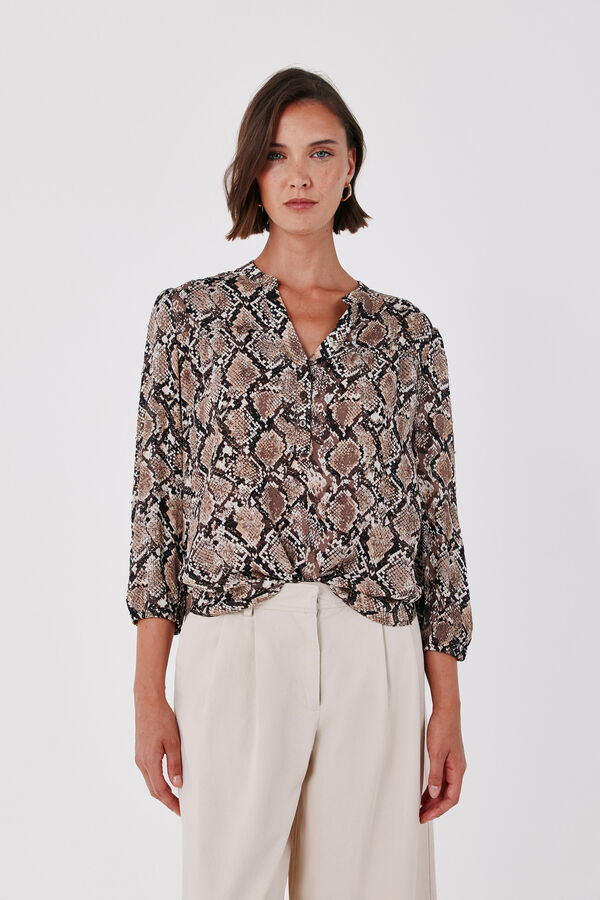 Cortefiel Printed fluid blouse Printed beige