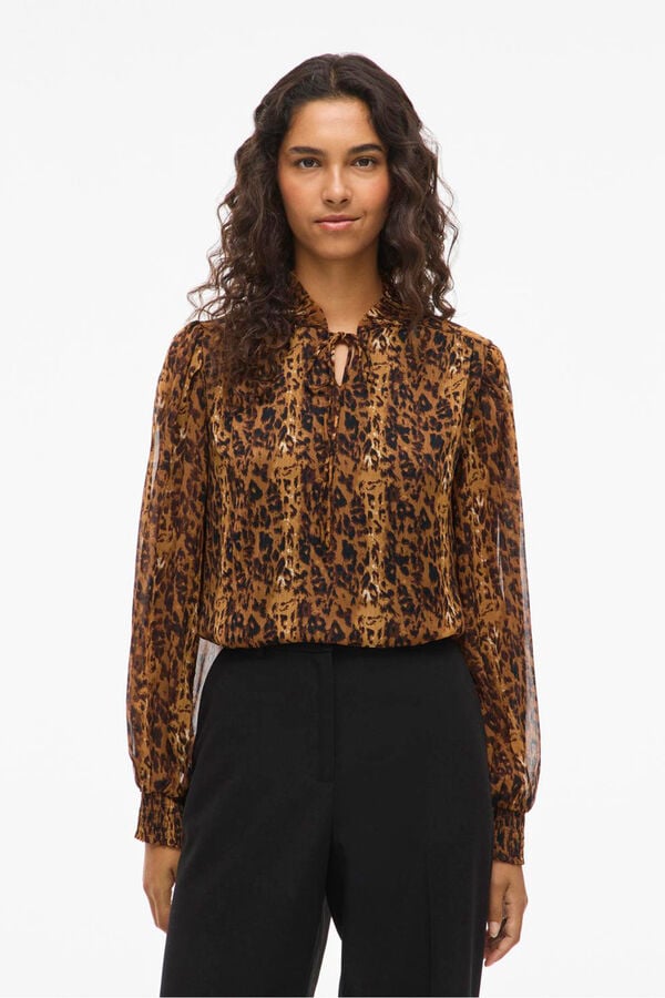 Vila Blusa de chiffon estampada Castanho