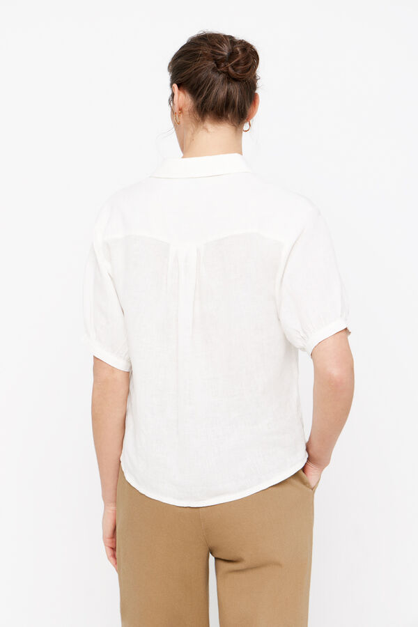 Cortefiel Linen short-sleeved shirt White