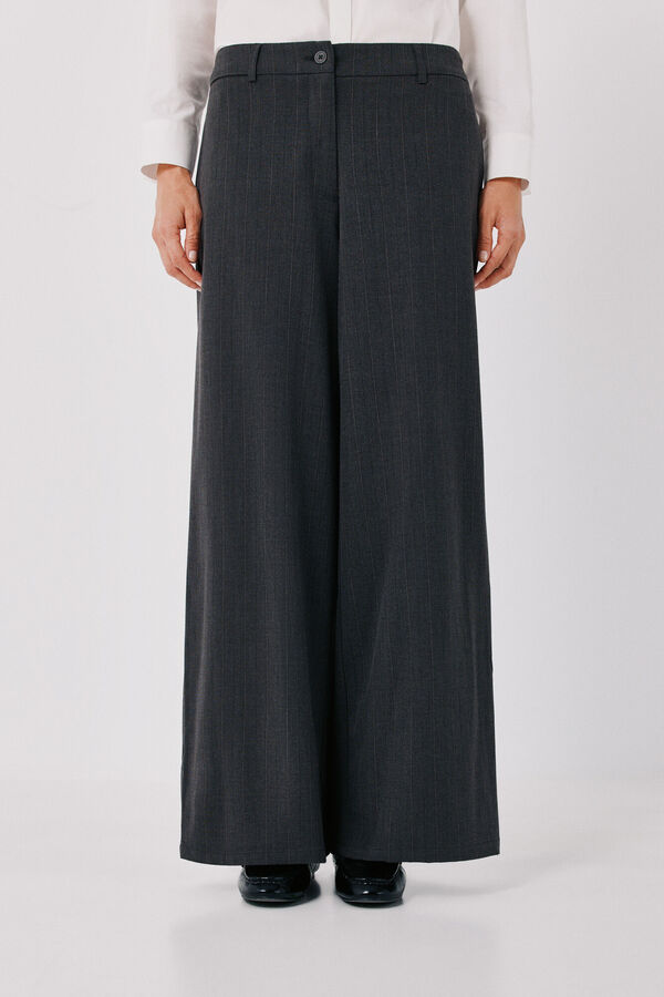 Cortefiel Striped wide-leg trousers Dark grey