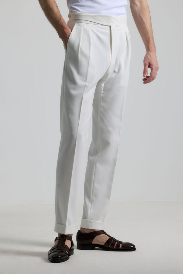 PuroEGO PANTALON GURKHA EFECTO LINO BLANCO Branco