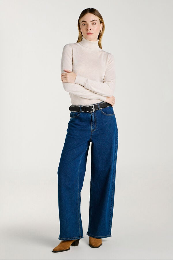 Vila Cinto de pele com costura Preto